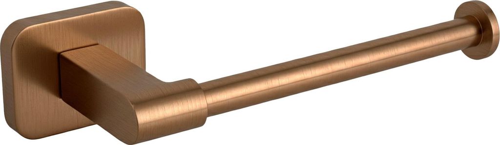 A copper-colored toilet paper holder is shown against a white background.