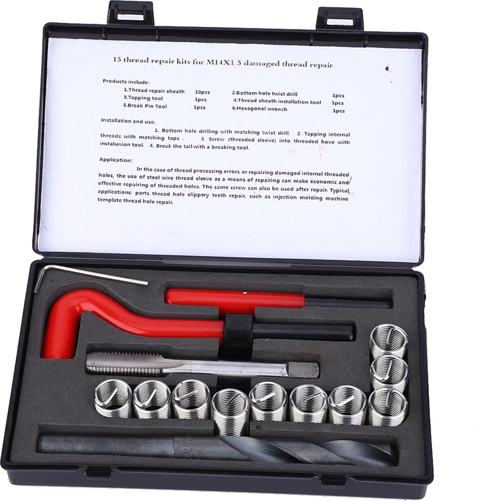 15-teiliges Gewindeeinsatz-Sortiment M14x1,5 für die Reparatur von Innengewinden