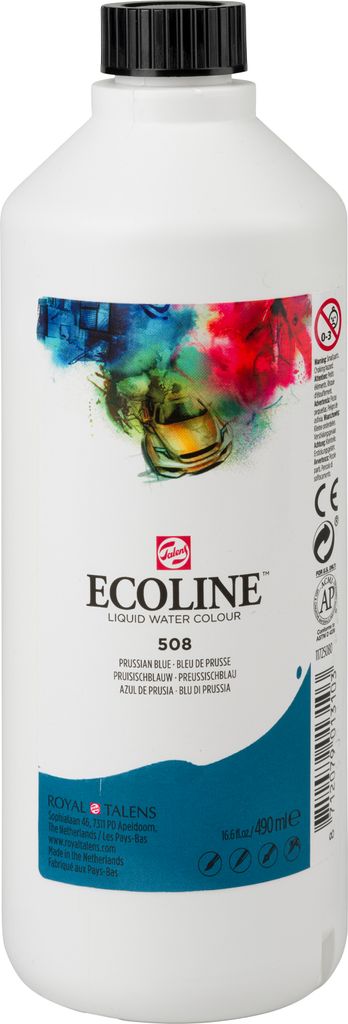 Ecoline Flüssige Wasserfarbe Flasche 490 ml Preussischblau 508