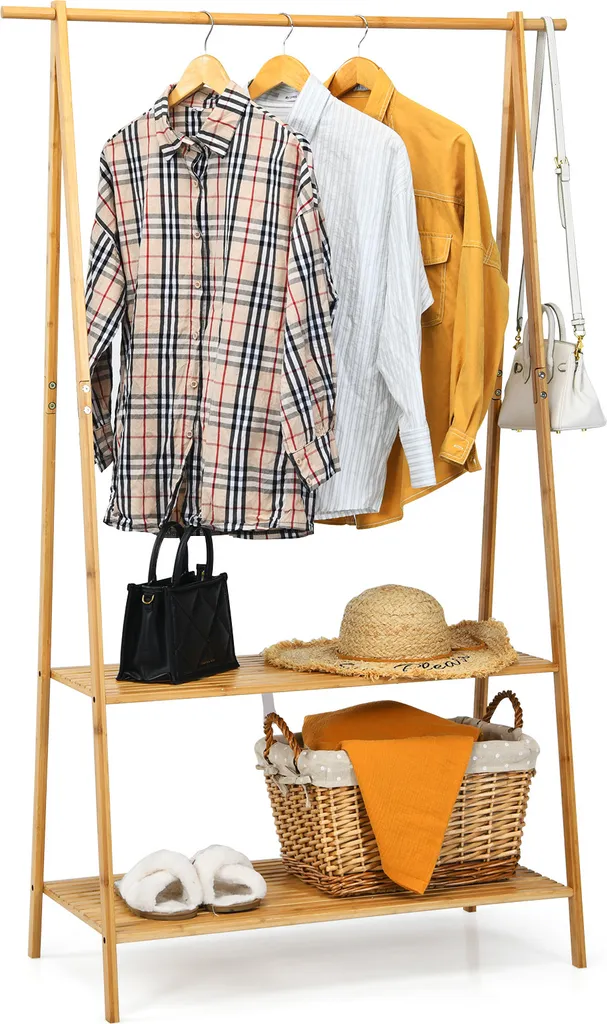 Porte-manteau d'entrée pour ranger chaussures et vestes bois naturel