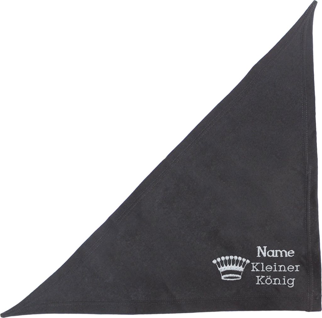 Besticktes Hundehalstuch Schwarz 65 cm mit Krone und kleiner König plus Namen vom Hund