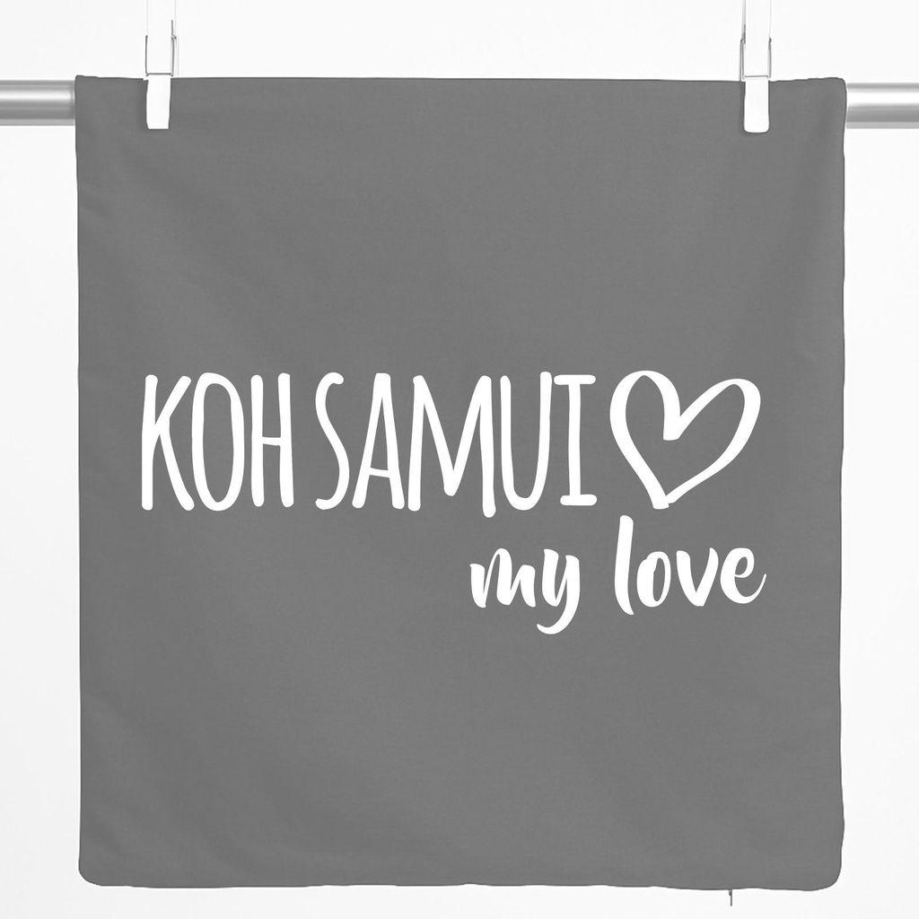 Huuraa Kissenbezug Koh Samui my love 40x40cm Steel Grey Baumwolle Dekokissenbezug Geschenkidee
