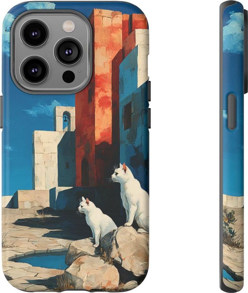 Surreale Katzen auf der Straße – Handyhülle Kompatibel mit iPhone 14 Pro