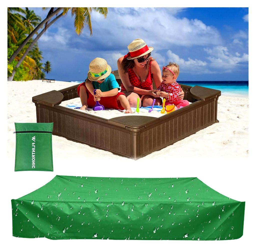 Sandkastenabdeckung, 120x120cm wasserdicht, grün, Oxford-Stoff, mit Kordelzug