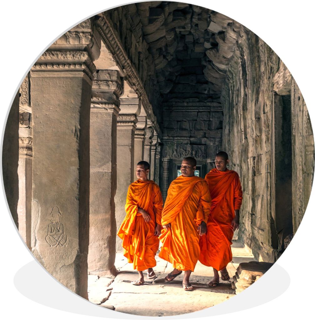 MuchoWow Rundes Wandbild - Runde Bilder Mönche in Angkor Wat Ø 60 cm Kreis Wanddekoration Kunststoff - Wandkreis - Wandschmuck - Wand Kreis - D...