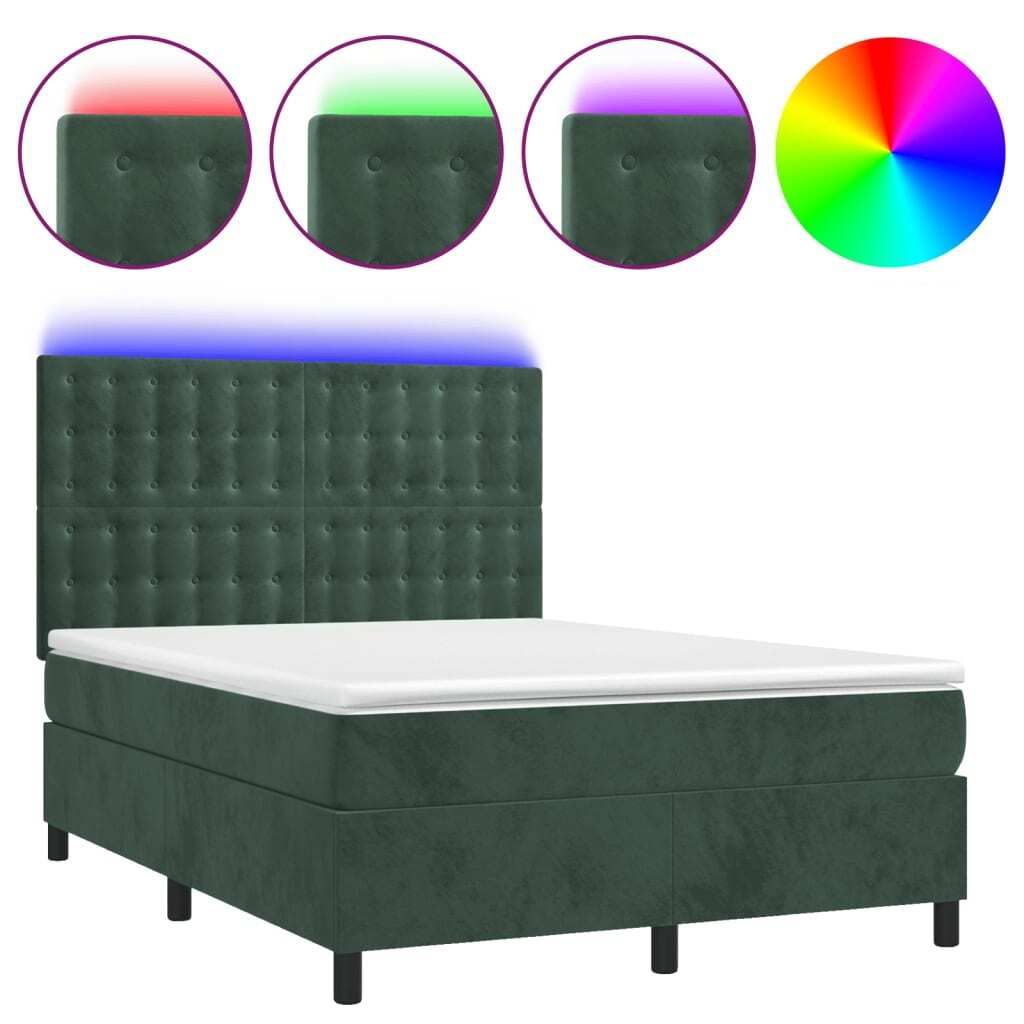 Boxspringbett mit Matratze & LED Dunkelgrün 140x200 cm Samt