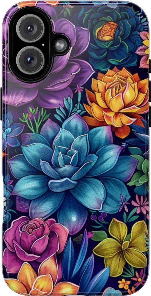 Buntes Sukkulenten- und Blumenmuster – Hülle Kompatibel mit iPhone 16 Plus