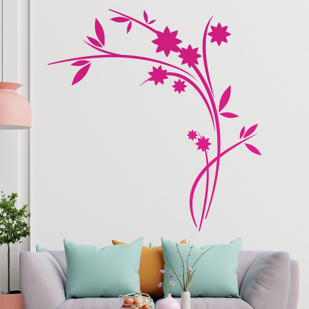 Blüten mit Sternblättern Wandtattoo in 6 Größen - Wandaufkleber Wall Sticker - Dekoration, Küche, Wohnzimmer, Schlafzimmer, Badezimmer