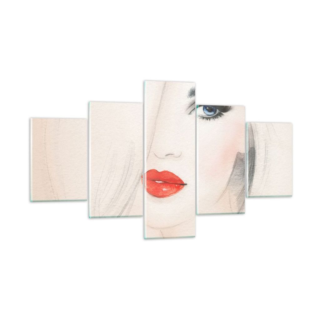 Bilder auf glas - Frau Gesicht Lippen - 125x70cm - Glasbilder - Wandbilder - Kunstdruck - zum Aufhängen bereit - Wanddekoration aus Glas - Glas Bi...