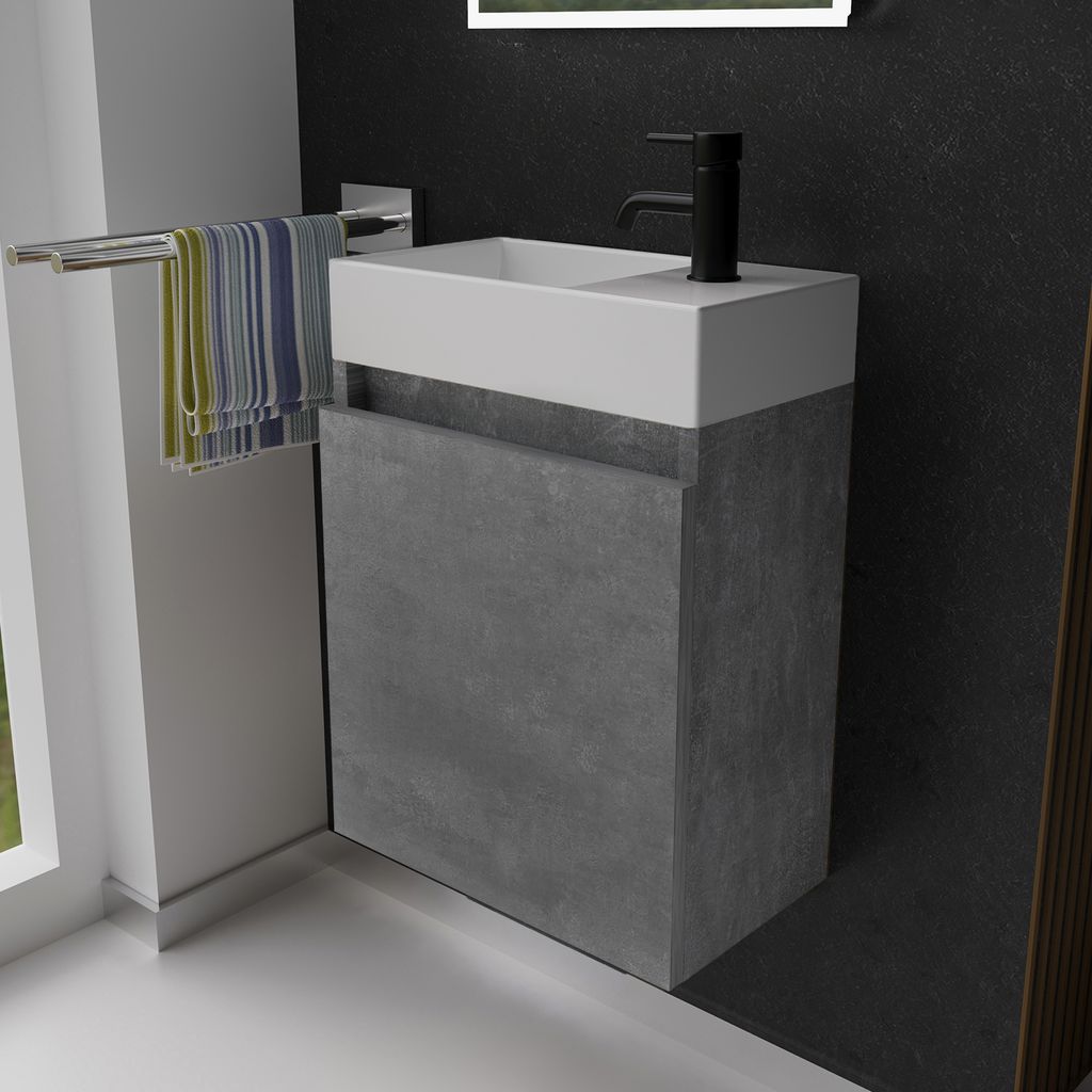 Alpenberger Gäste WC Waschbecken mit Unterschrank 45 cm | Badezimmerschrank Schmal | Badmöbel Set Waschplätze für Kleine Bäder | Waschbeckenun...