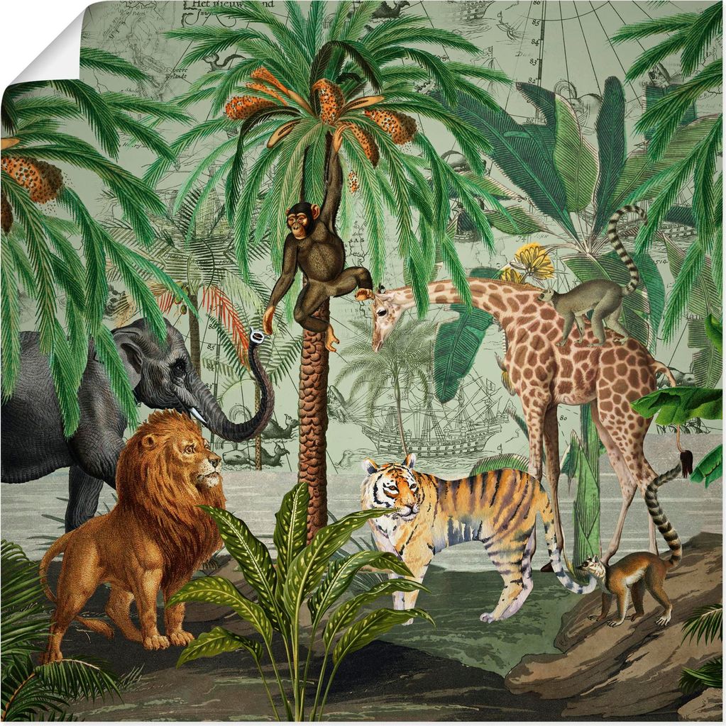 ARTland Poster Retro Afrika Dschungel Tier Safari Größe: 100x100 cm