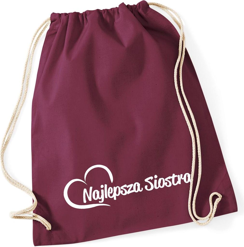 Huuraa Turnbeutel Najlepsza Siostra Serce 12 Liter Burgundy Baumwolle Rucksack Geschenkidee
