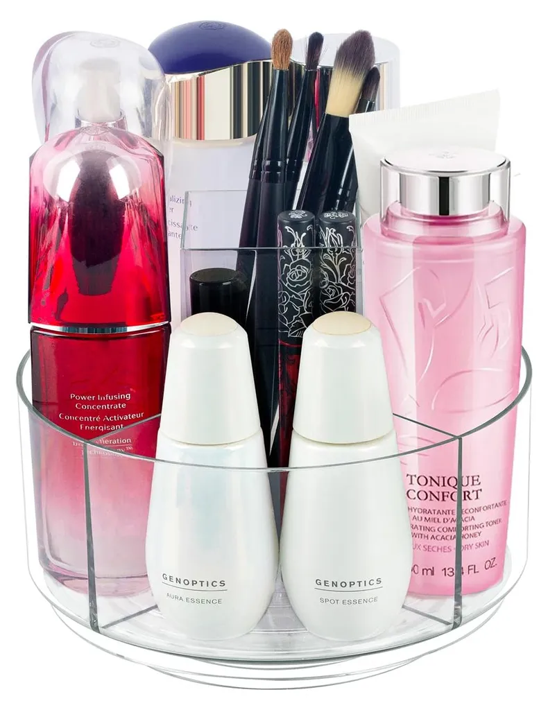 Organiseur de maquillage rotatif transparent - Rangement cosmétiques 360
