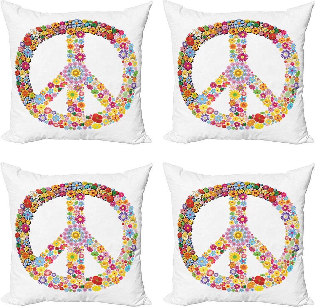 ABAKUHAUS toll Kissenbezug Set (4 Stück), Blumenfriedens, Moderner Doppelseitiger Digitaldruck, 45 cm x 45 cm, Mehrfarbig