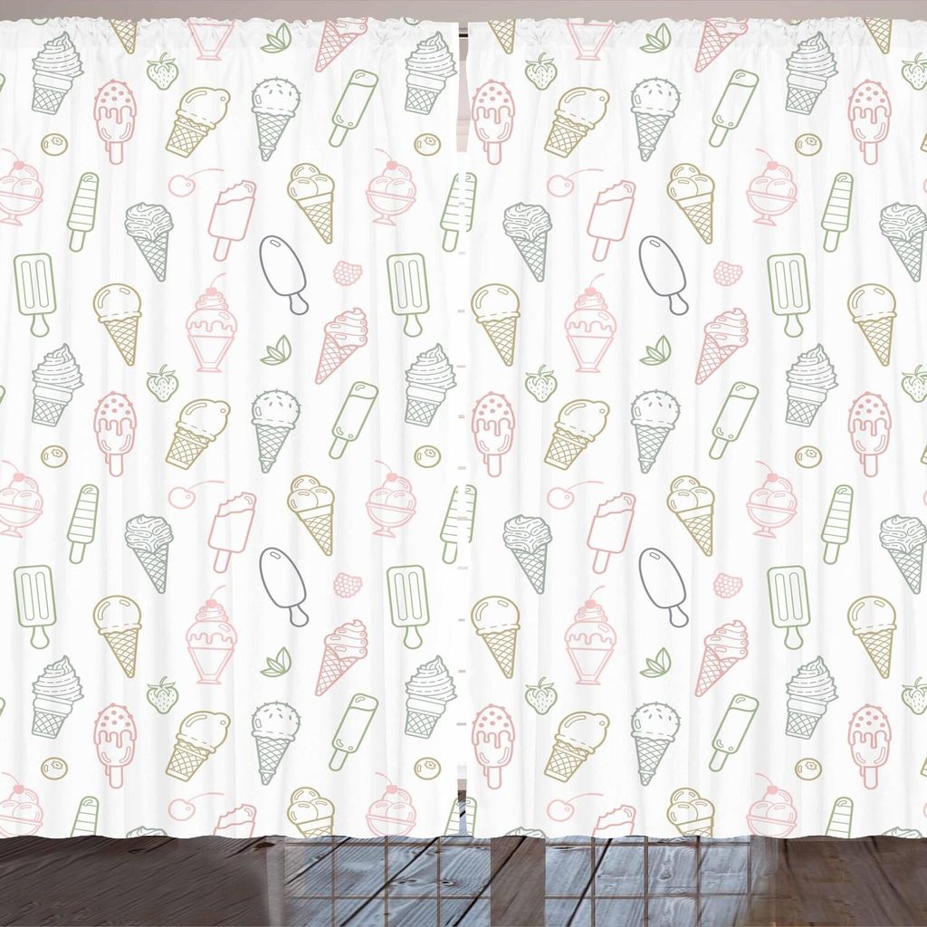 ARANDE Eis Gardine, Verschiedene Arten von Eiscreme Pastellfarbe Kinder Design-Muster Retro Outlines, 280 x 245 cm, Mehrfarbig