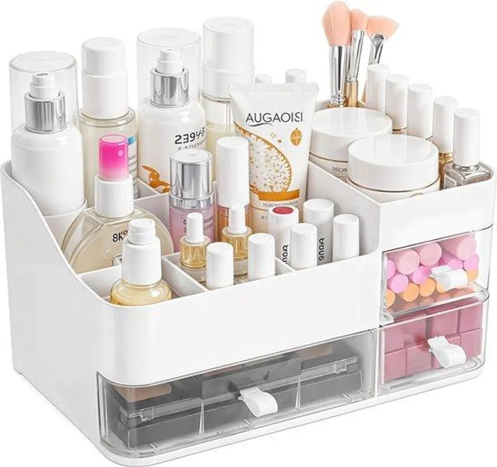 Meuble rangement maquillage anti-poussière : vitrine blanche 3 battants