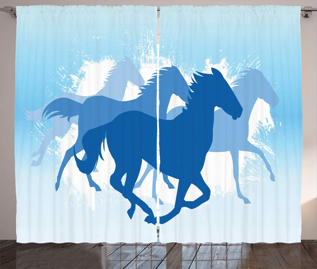 Rideau bleu cobalt ABAKUHAUS chevaux galopants style rustique chic
