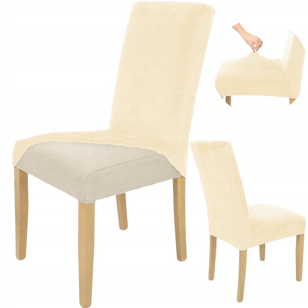 Stuhlhusse Stretch Hellbeige - Samt - Universal - Esszimmer Produktbild 