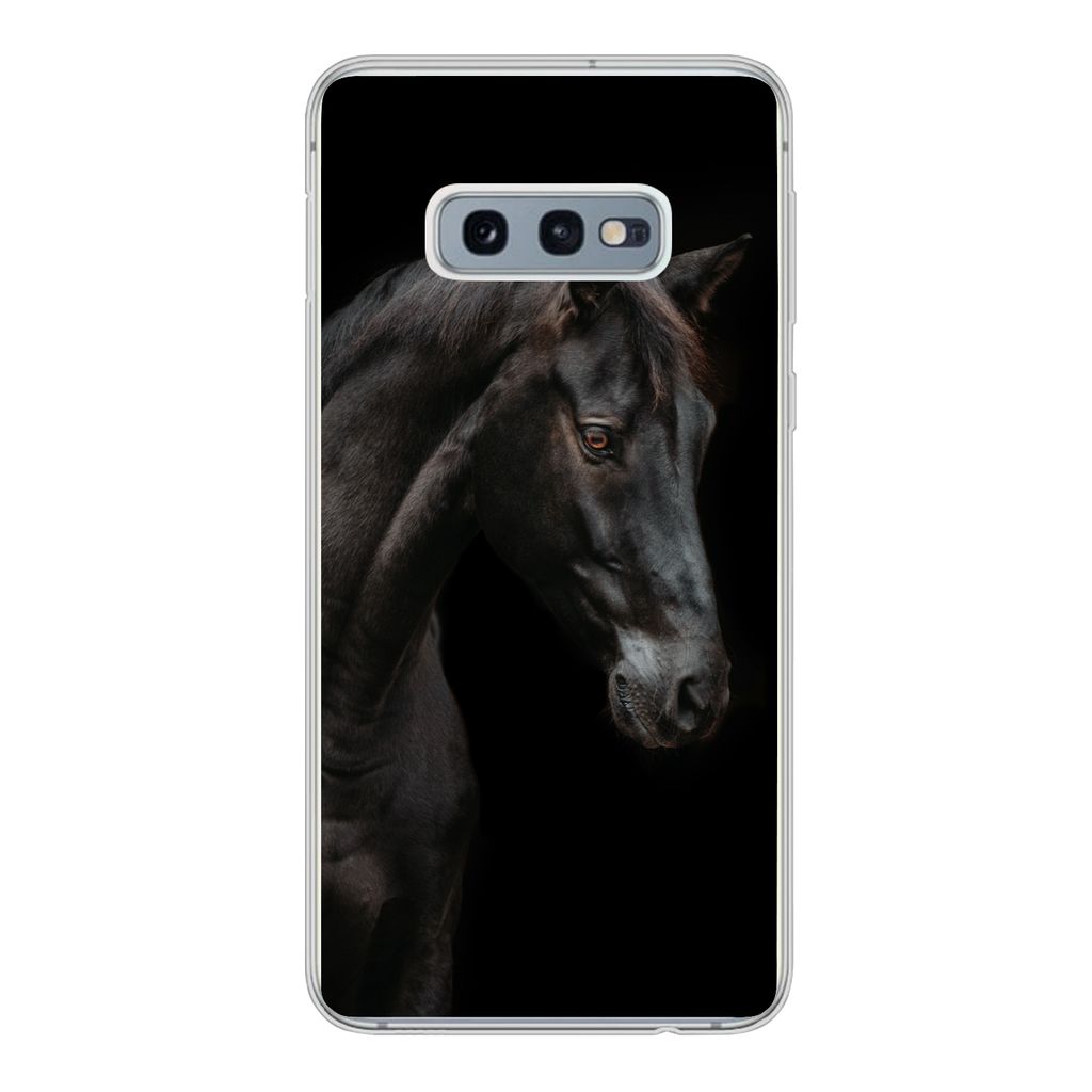 MuchoWow Handyhülle Schutzhülle Hülle für Samsung Galaxy S10e Pferd - Tiere - Schwarz - Porträt Silikon Softcase Handy Hülle - Handy