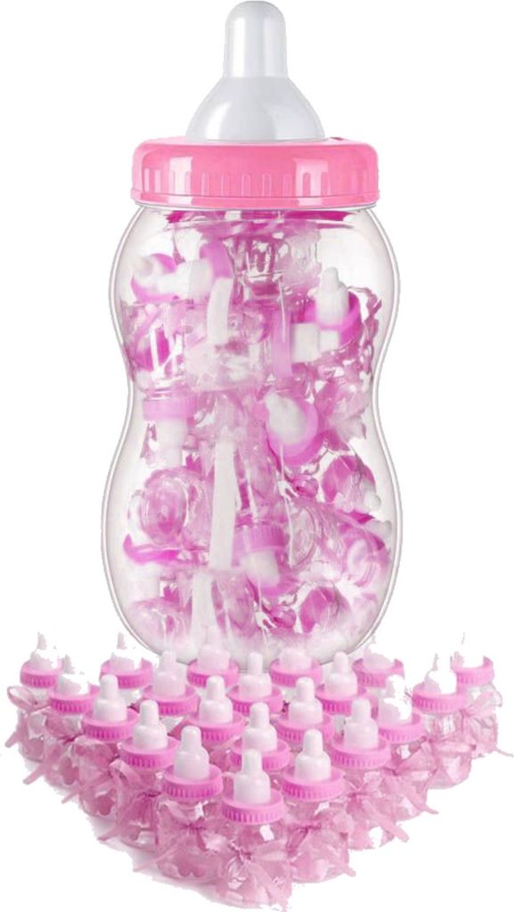 Rosa Baby Shower, Taufe, Gast Danksagung Set - Flasche + 30 Mini-Flaschen