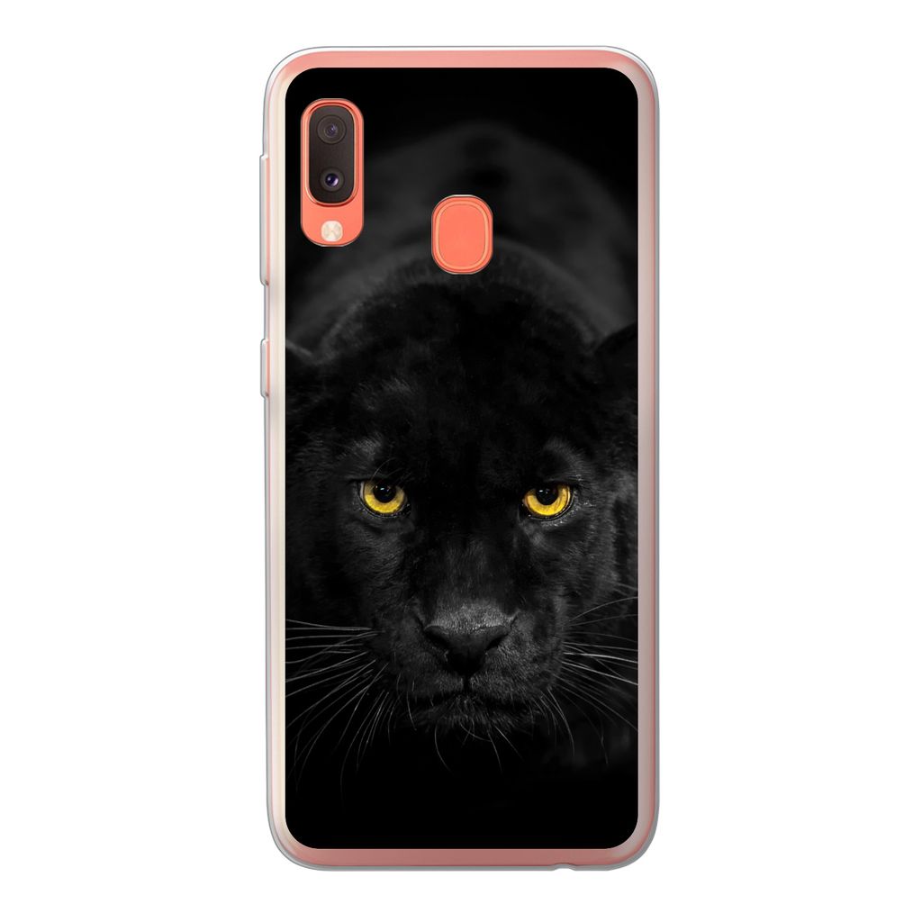 MuchoWow Handyhülle Schutzhülle Hülle für Samsung Galaxy A20e Leopard - Augen - Schwarz Silikon Softcase Handy Hülle - Abdeckung