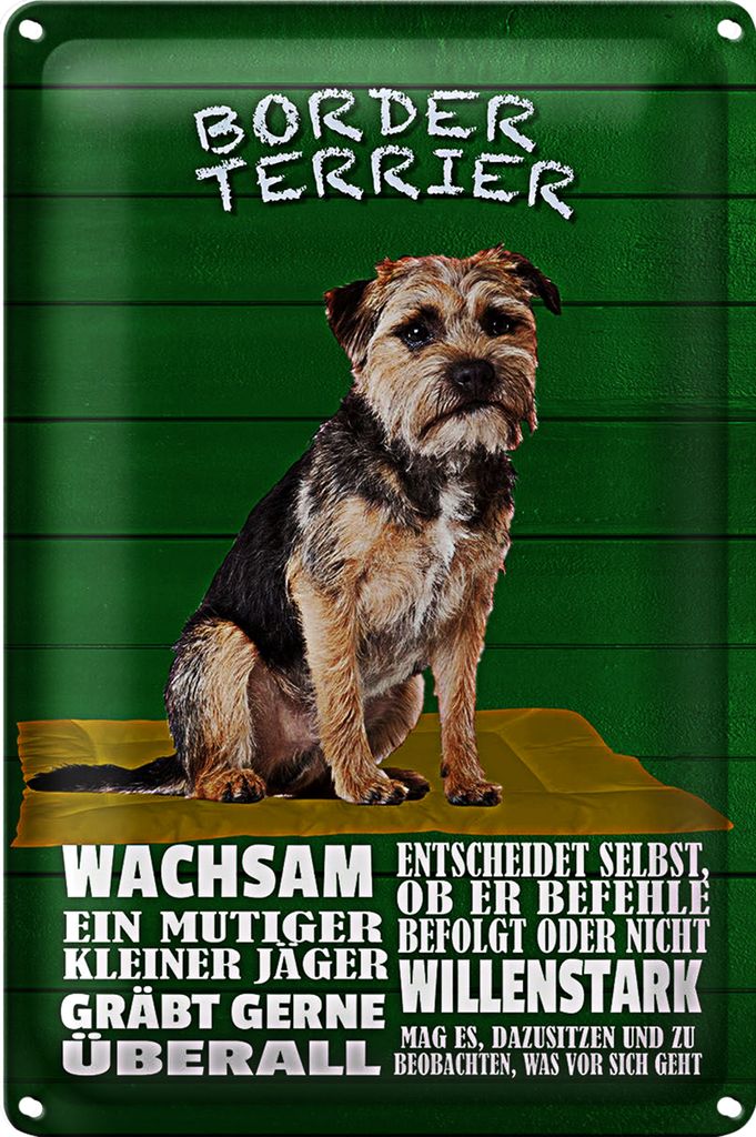 Blechschild Spruch 40x30cm Border Terrier Hund wachsam
