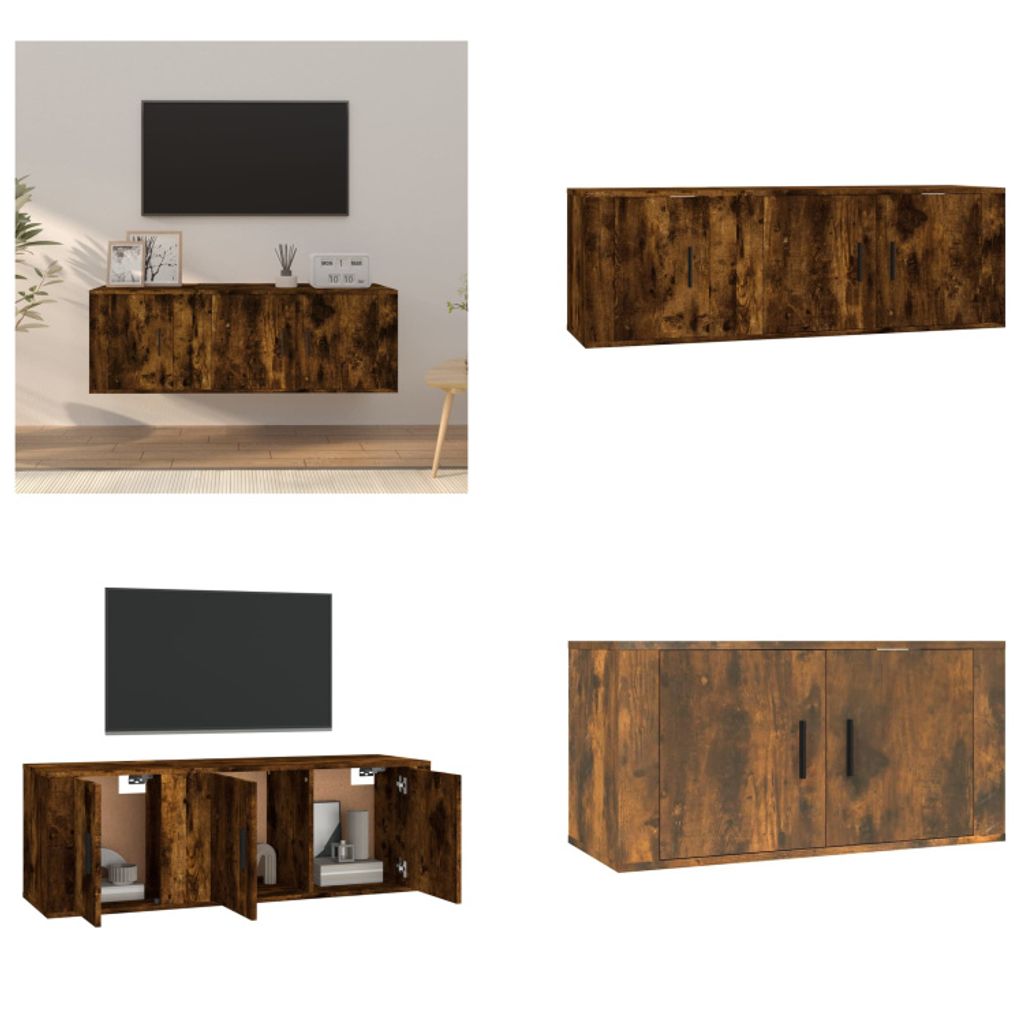 vidaXL 2 tlg. TV Schrank Set Räuchereiche Holzwerkstoff - TV-Schrank-Set - TV-Schrank-Sets - TV-Schrank - TV-Ständer