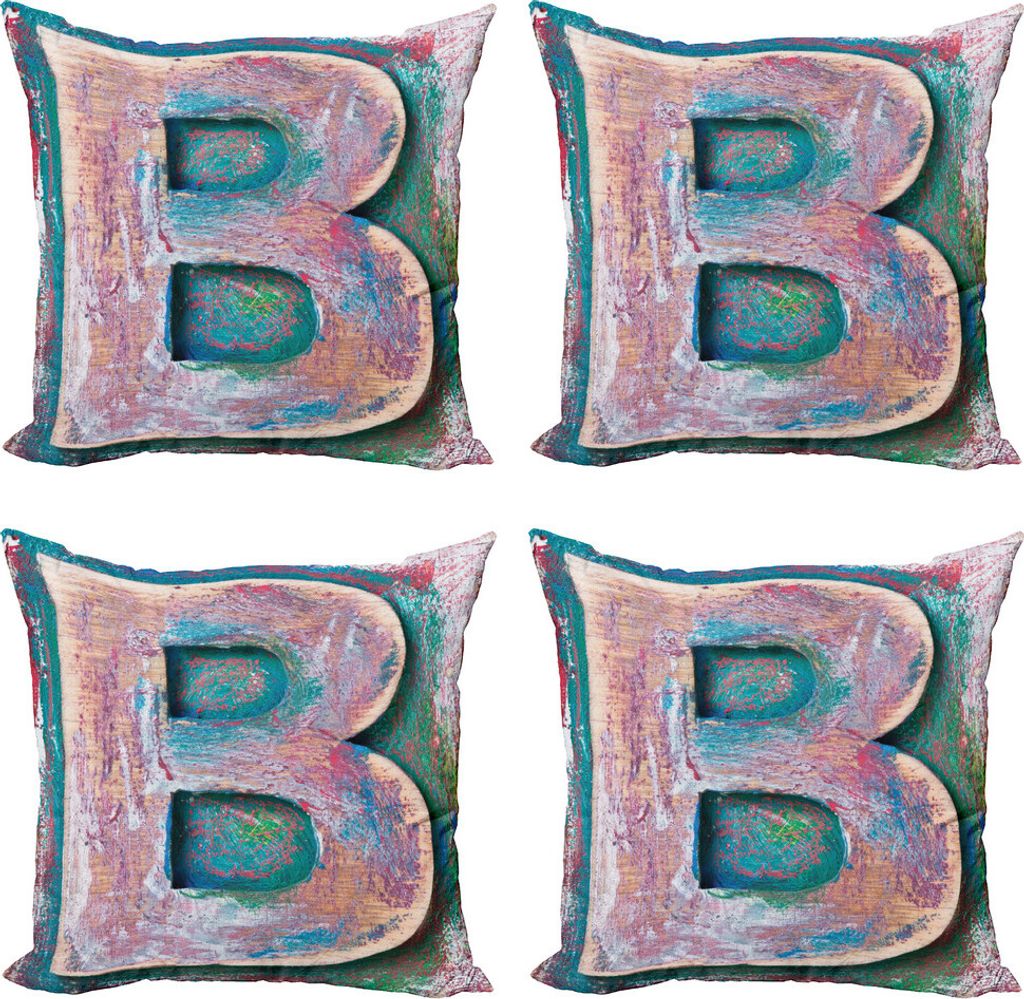 ABAKUHAUS Buchstabe b Kissenbezug Set (4 Stück), ABC Druckmethode Old B, Moderner Doppelseitiger Digitaldruck, 50 cm x 50 cm, Teal Elfenbein Dunke...