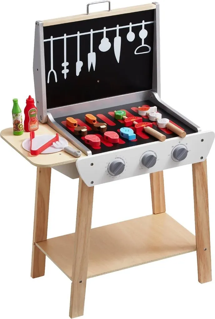 Set barbecue enfant bois 21 accessoires avec effets sonores de cuisson