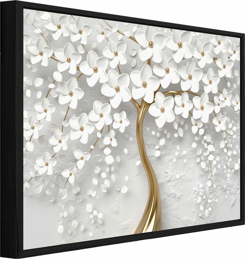 Bilder mit Rahmen Baum Blumen Abstrakt - 100x70 cm - Wandbilder Wohnzimmer Schlafzimmer - Leinwand Bilder mit Rahmen Beige - PPR13589O1
