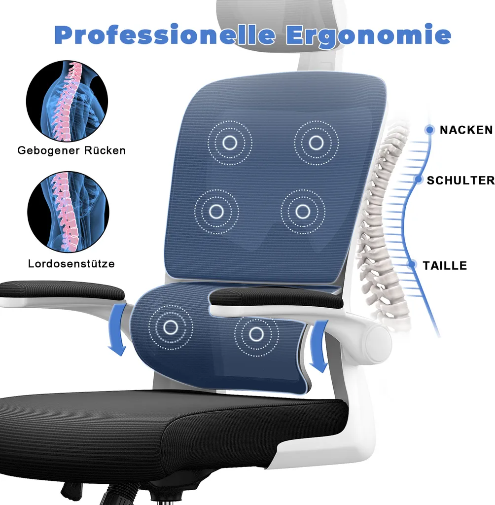 Chaise de bureau ergonomique avec appui-tête et support lombaire - Noir