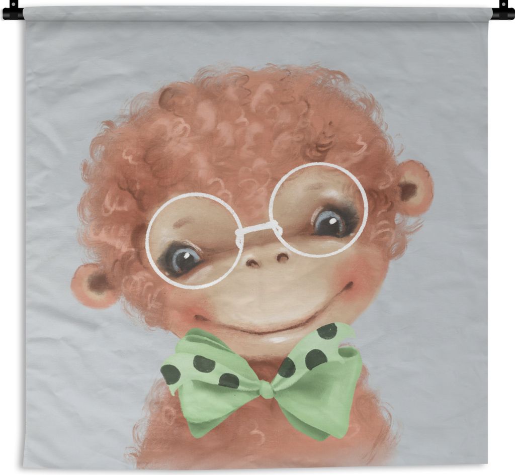 MuchoWow Wandteppich Wandbehang Affe - Kinder - Schleife 150x150 cm Tapisserie Dekoration Wandtuch - Wohnaccessoires - Modernes