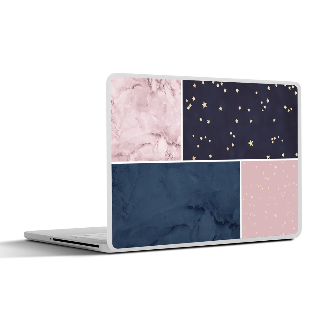 MuchoWow Laptop Aufkleber Sticker Cover Marmor - Blau - Rosa 30x21 cm - Sticker für Laptop - Selbstklebend