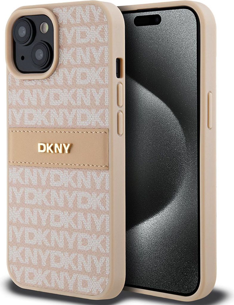 DKNY, Schutzhülle Repeat Pattern Tonal Stripe f. Apple iPhone 15, Rosa