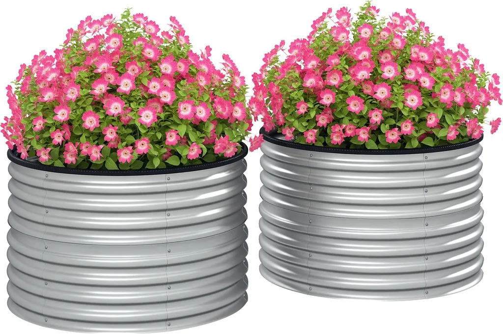 Outsunny Lot de 2 Jardinières Surélevées Rondes en Acier Galvanisé Argent