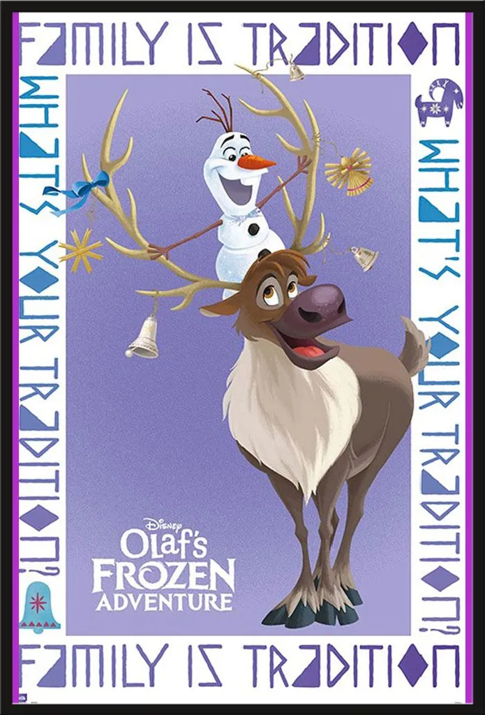 Décoration de Chambre Frozen Affiche Encadrée Olaf & Sven Cadeau Enfant
