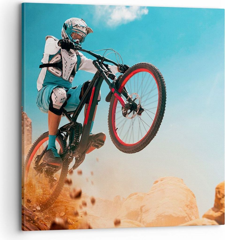 Bild auf Leinwand - Leinwandbild - Fahrrad Sport Helm - 70x70cm - Wand Bild - Wanddeko - Wandbilder - Leinwanddruck - Bilder - Kunstdruck - Wanddek...