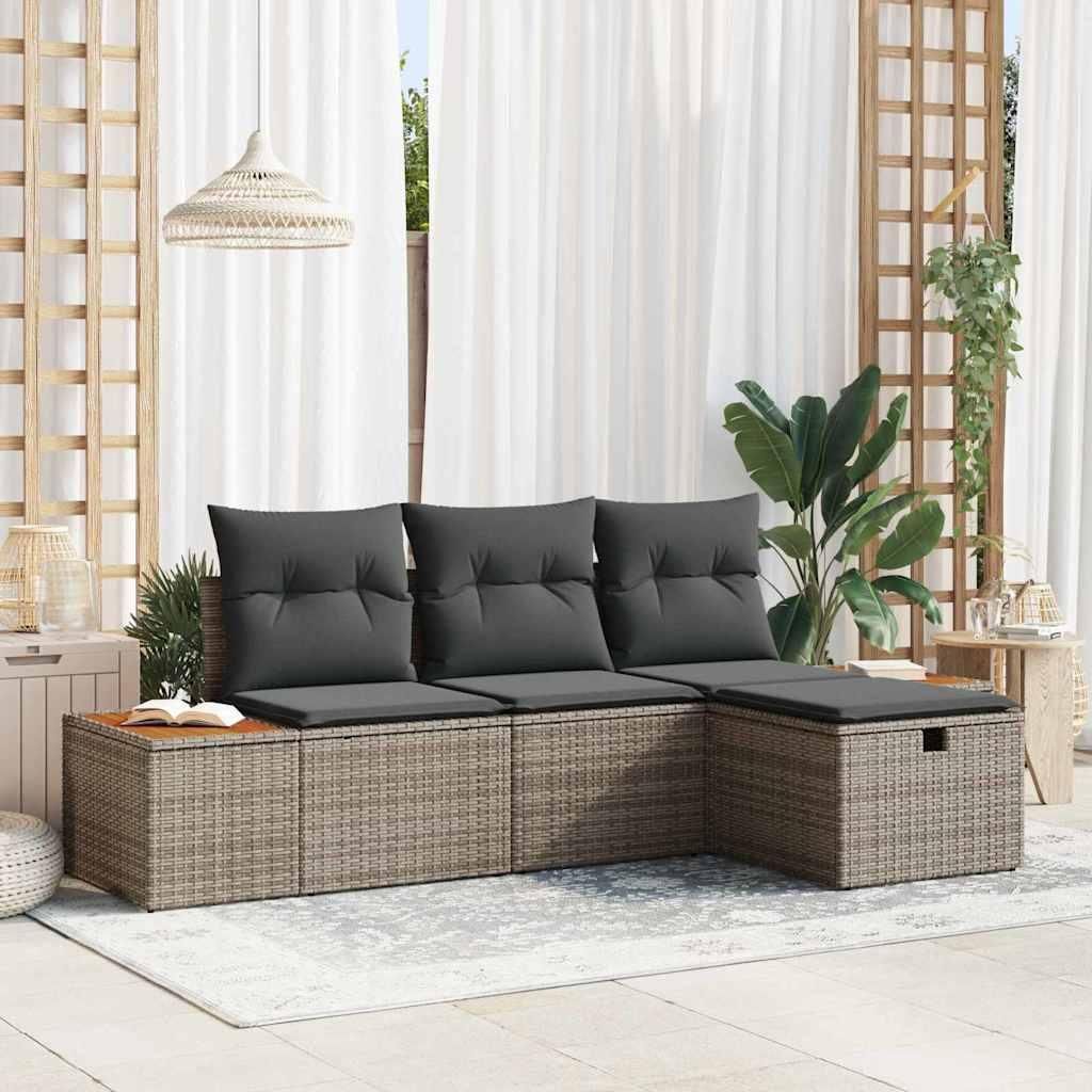 Maison Exclusive - Gartensofa-set mit Kissen mit Speicher 4 pcs Grau Poly-Rattan
