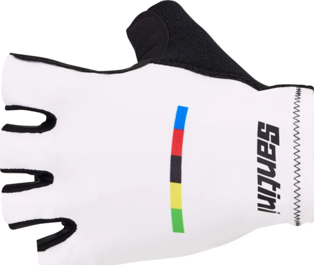 Mitaines de vélo de route Santini UCI World Champion blanches pour homme