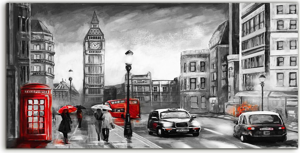 Coloray Acrylbild 140x70 Wandbild Acrylbilder Deko London Big Ben Straße Menschen