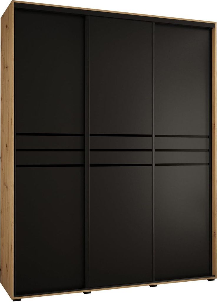 MEBLE KRYSPOL Cannes 10 Schrank mit 3 Schiebetüren - 205,2x200x60 cm - Artisan Schwarz Schwarz