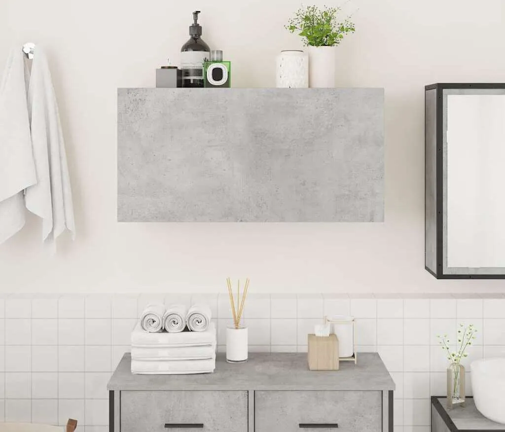 Tidyahrd Armadietto da Bagno,a Specchio,da Parete,con 6 Scomparti,Grigio Cemento,76x15x55 cm