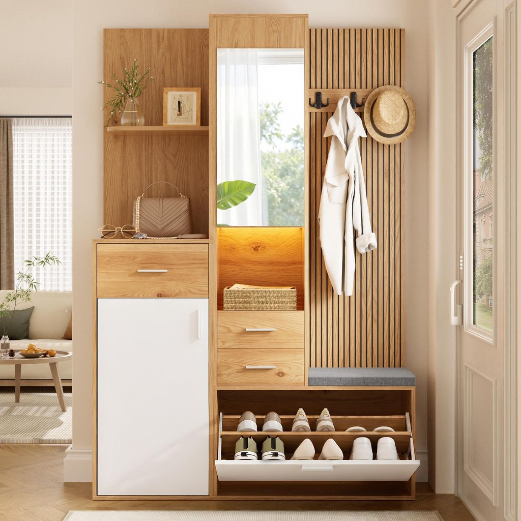 Merax Kompaktgarderobe mit LED Beleuchtung, Schuhschrank Produktbild 