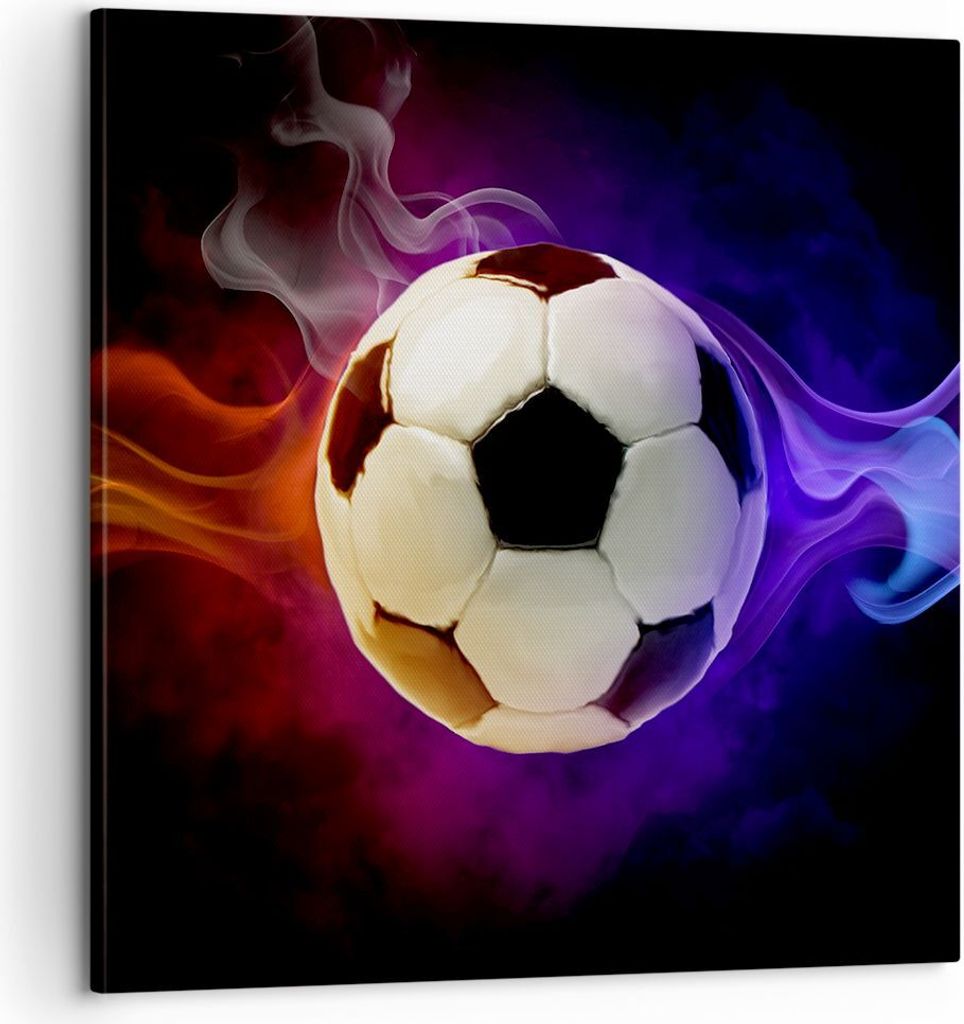 Bild auf Leinwand - Leinwandbild - Abstrakt ball flamme fußball - 60x60cm - Wand Bild - Wanddeko - Leinwanddruck - Bilder - Kunstdruck - Wanddekor...