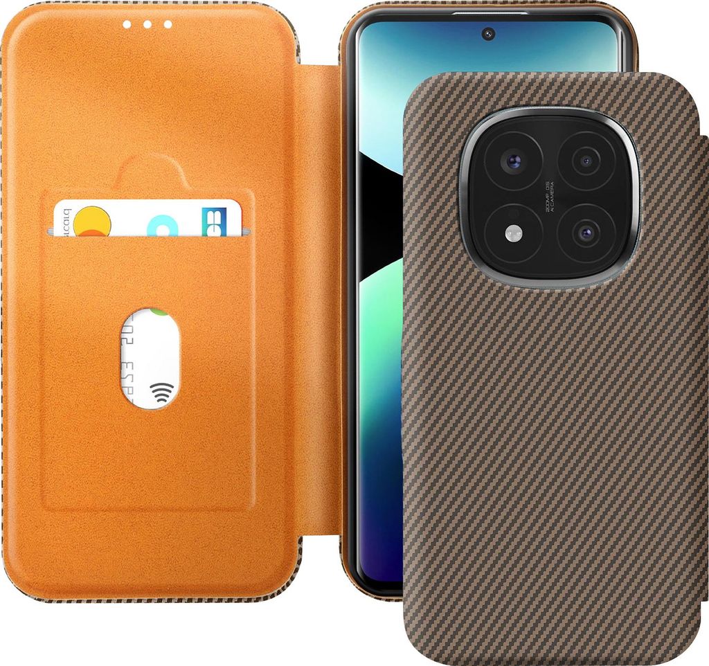 Avizar, Etui Xiaomi Redmi Note 14 Pro /14 Pro Plus Carbon Design, RFID-Blocker, Braun
