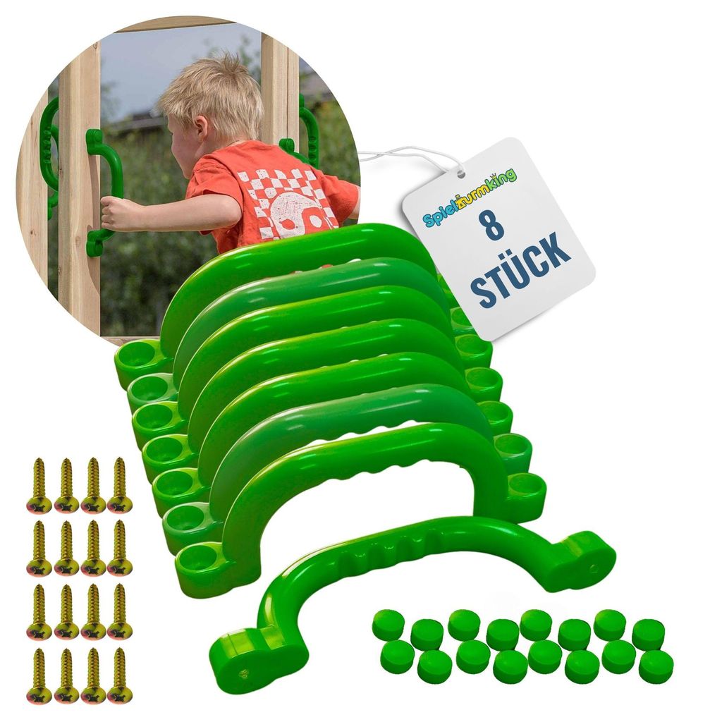 Spielturmking Haltegriffe für Spielturm - Handgriffe FYNN - Sicherheitsgriffe - Klettergriffe aus Kunststoff - Grün 8 Stück 32601-37