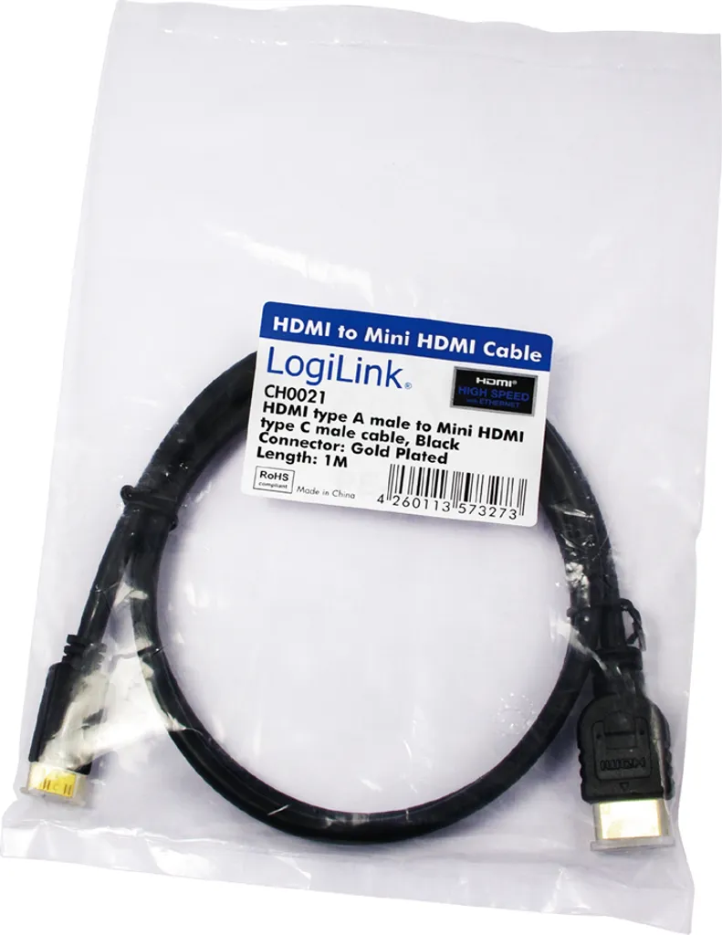 Cavo Mini HDMI LogiLink 2m 4K High Speed Ethernet | HDMI-A a Mini-C