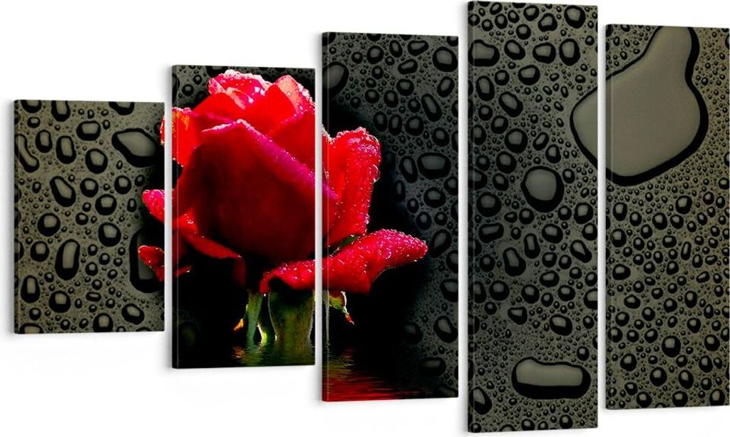 Bild auf Leinwand - Leinwandbild - Blume rote rose wasser tau - 100x60cm - Wand Bild - Wanddeko - Leinwanddruck - Bilder - Kunstdruck - Wanddekorat...