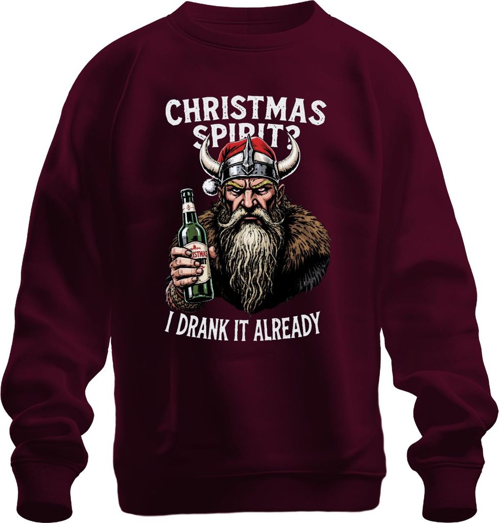 Christmas Spirit I Drank It Already Wikinger Bier Weihnachten Uni Sweatshirt Pullover, Burgundy, XL