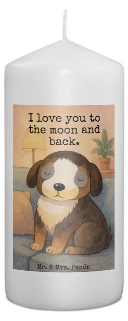 Mr. & Mrs. Panda Kerze Hund Entspannen Design 15 x 7 cm - Weiß - Geschenk, Erinnerungslicht, Süß, Wachskerze, Stumpenkerze, Liebe, Entspannt, Be...